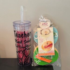 Clear and Black Insulated Tumbler with Straw and set of 4 coasters